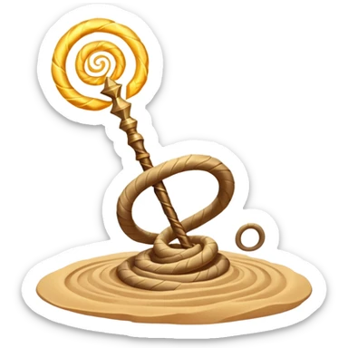 desert sand mage staff object icon, ancient staff with serpent coils around it, glowing golden sand gem on top, swirling sand aura, fantasy desert weapon, 3D cartoon, mobile game icon style, centered, clean background, no text, no watermark
 sticker