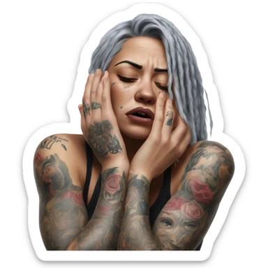 Hyper Realistic Beautiful tattooed woman crying pulling her boyfriends hand  sticker