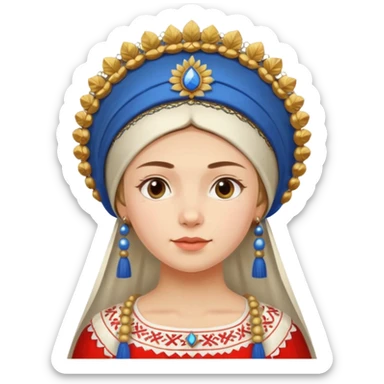 Russian Slavic girl in traditional dress with kokoshnik on her head, alternate version sticker