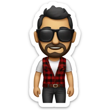 Señor calvo con gafas de sol oscuras rock y camisa cuadros roja y negra sticker