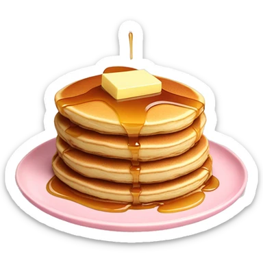 Stack of pancakes with butter and syrup on a light pastel pink plate  sticker