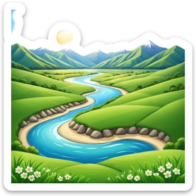 new zealand summer valley with a river and sunshine sticker