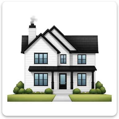 modern farmhouse with white siding, black roof and black trim, exterior view sticker