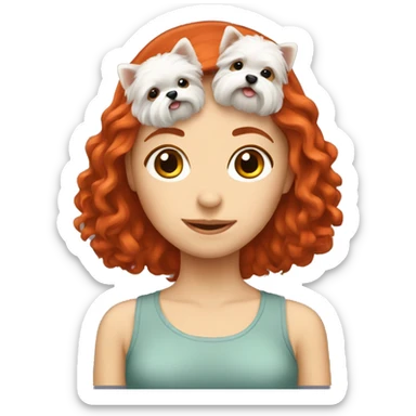 Red headed girl with shitzu  sticker