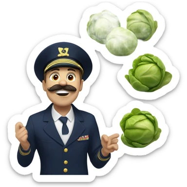 Navy guy with moustache being goofy with Brussels sprouts  sticker