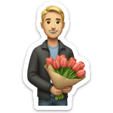  man holding a bouquet of tulips  sticker