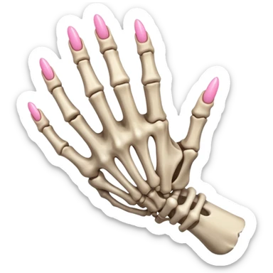 skeleton hand with long pink nails, thick finger bones, 5 fingers sticker
