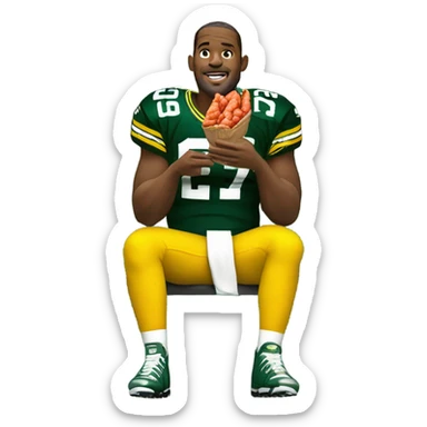 Green Bay Packer football player eating crawfish while sitting on a Christmas tree sticker