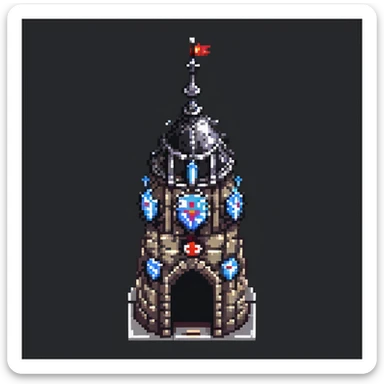 castle turret with battlements, pixel art style sticker