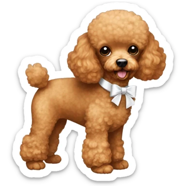 Ginger toy poodle with a little white bow sticker