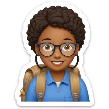 student black kid girl wearing glasses with backpack sticker