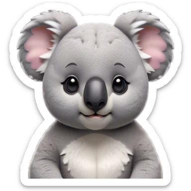 Cinematic Noble Koala Portrait Emoji, Poised and regal, with a stocky, cuddly build and a plush, well-groomed grey fur, large round ears and a distinctive big black nose, deep-set soulful dark eyes, Simplified yet sharp and sophisticated features, highly detailed, glowing with a soft, dignified glow, high shine, intelligent and gentle, stylized with an air of eucalyptus elegance, focused and attentive, soft glowing outline, capturing the essence of a watchful and confident marsupial, so majestic it feels as though it could climb out of the screen with effortless authority! sticker