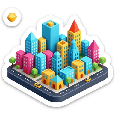 3d cute simple minimalist city sticker