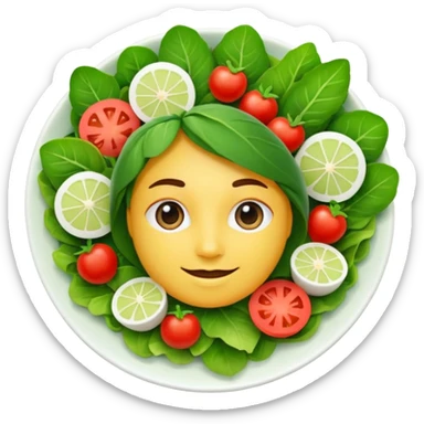 Salad community avatar in clean emoji-style illustration. Classic salads like Olivier, Greek or Tashkent, vibrant greens and colorful ingredients, simple shapes, flat design, high contrast, fresh and inviting. sticker