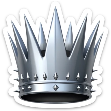 A spiked crown emoji made of silver chrome, sharp yet rounded metallic spikes, glossy reflections, aggressive luxury swag aesthetic, iOS emoji style, centered, clean white background sticker