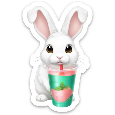 White mini lop rabbit drinking boba tea sticker