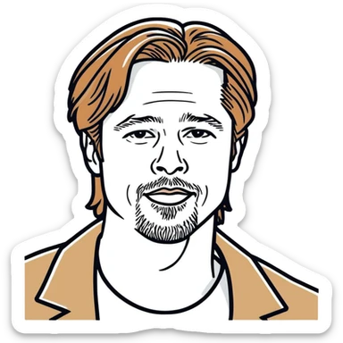 2019 Brad Pitt,  celebrity and actor hperrealistic, mirco-detailed, vivid, bold colo=s, 3D sticker design
 Must be 8k hd, 8000x8000px resolution. Must use very thin transparent smooth lines sticker