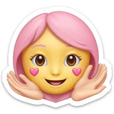 cute emoji, heart eyes, playful grin, pastel pink and yellow, no background sticker