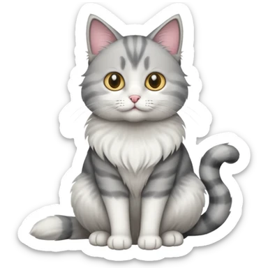 a grey and white cat sitting regally sticker