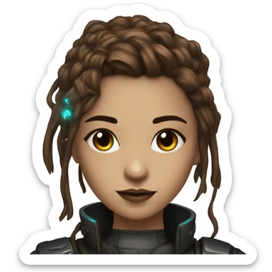 cyberpunk girl portrait with brown hair and a tree sticker