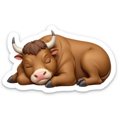meme-worthy-cute-sleeping-domestic-bull-portrait-emoji,-head-resting-peacefully-with-a-contented-smile,-showcasing-a-robust,-muscular-build-and-a-luxuriously-soft-coat,-eyes-gently-closed-in-serene,-restful-slumber,-simplified,-solid-brown sticker