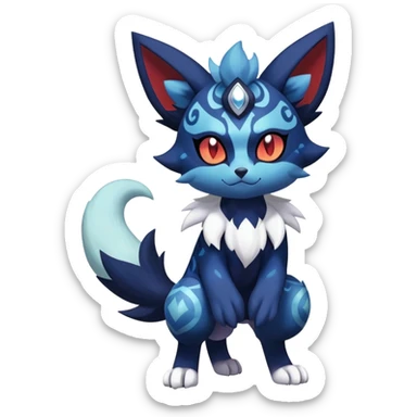 Shiny Evil mExotic Badass Colorful Ethereal Royal Mysterious Gothic Meowstic-Zorua-Litten-Noibat-Pokémon-Fakémon-hybrid-creature (full body) with pattern-markings sticker