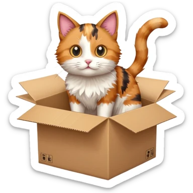 cat jumping inside into a box. the cat faces the box sticker