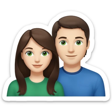 “A Polaroid-style photo of a couple with a heart of a white woman with long brunette hair and blue eyes, and a white man with short brunette hair and green eyes.” sticker