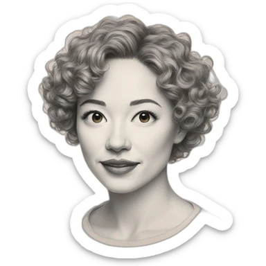 Drawing sketch of woman with short wavy hair on paper red crayon sticker