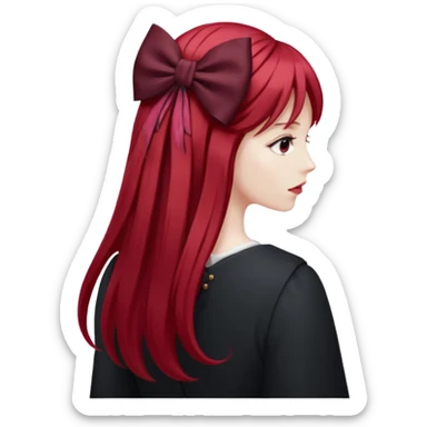 red long hairs with burgundy bow from the back sticker
