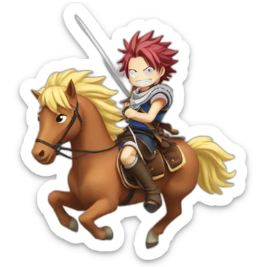 natsu from fairy tail anime riding a horse sticker