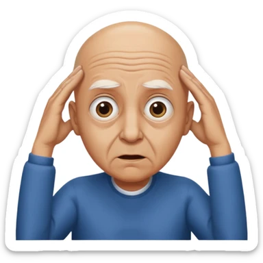 A bald person who’s very old is staring, he’s inside a toilet and his head is upright and looking at the camera with very wide eyes and his hands are putting pressure on his head, very scared expression and he’s twerking sticker