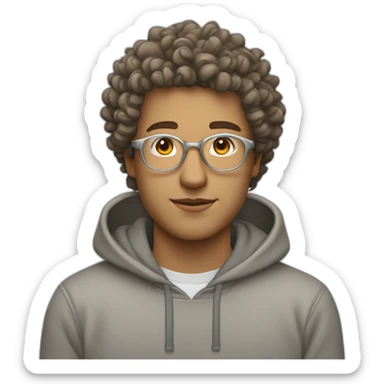 white guy with curly hair and a fade in light brown color and rounded silver glasses with a grey hoodie on sticker