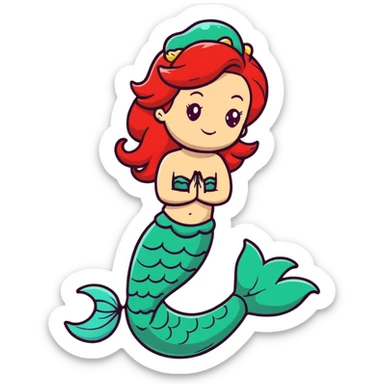 Ariel mermaid princess with red hair and green tail sticker