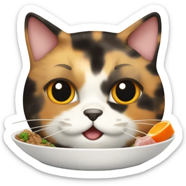 Fat tortoiseshell cat eating tuna sticker