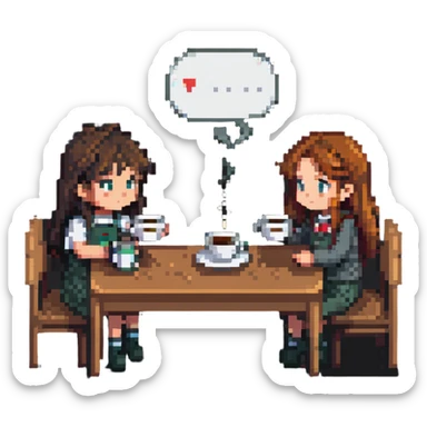 boy and girl sitting at a table sipping coffee sticker