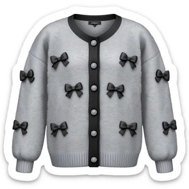 gray cardigan with 8 tiny black bows all over front and sleeves, realistic 3d isolated, soft texture sticker