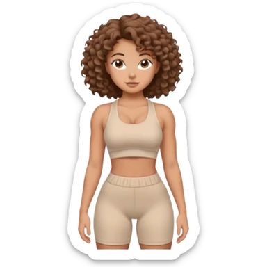 Create dream body girl with big glute and small waist and curly hair with pastel beige gym clothes  sticker