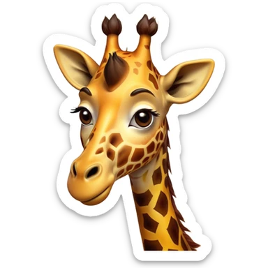 Cinematic Comical Giraffe Portrait Emoji, Head tilted dramatically with an exaggeratedly amused expression, featuring a striking, patterned Fur with playful patches and a long, quirky neck, wide, expressive eyes filled with playful disbelief, Simplified yet hilariously expressive features, highly detailed, glowing with a slightly sassy glow, high shine, dramatic yet playful, stylized with an air of cheeky mischief, bright and endearing, soft glowing outline, capturing the essence of a spirited and over-the-top giraffe, so meme-worthy it feels like it could tower its way into internet fame instantly! sticker