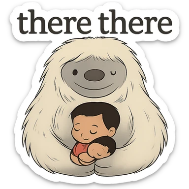 Compress the image to ensure the file size is smaller than 1MB, keep the background transparent, and preserve the 'there there' text through the head of the Abominable Snowman hugging the much smaller kid. sticker