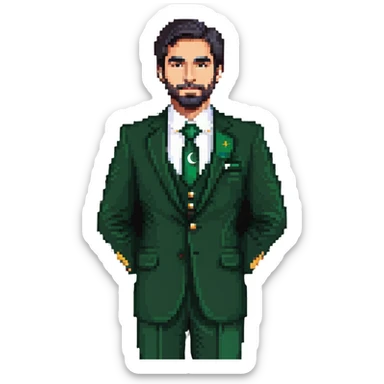 Pakistani diplomat in formal attire with Pakistan flag colors sticker