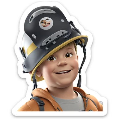 smiling boy in helmet sticker