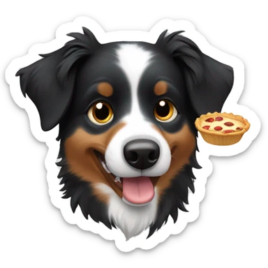 Small black australian shepherd dog eating pie  sticker