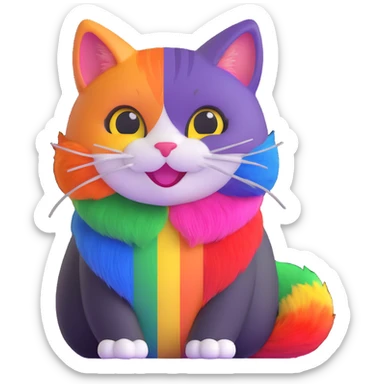 a happy cat with pride flag colors sticker