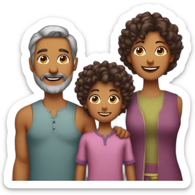 indian family with one dad and one son straight hair and one mom and one daughter curly hair sticker