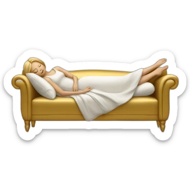 white woman sleeping on a golden couch sticker