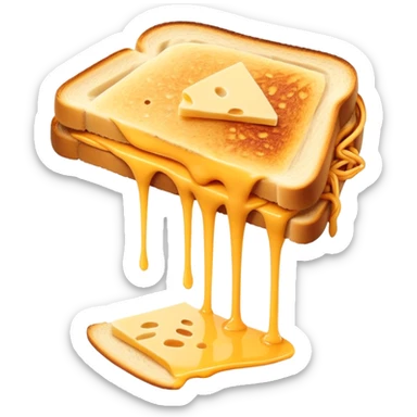Half-eaten kaas tosti with cheese strings stretching sticker