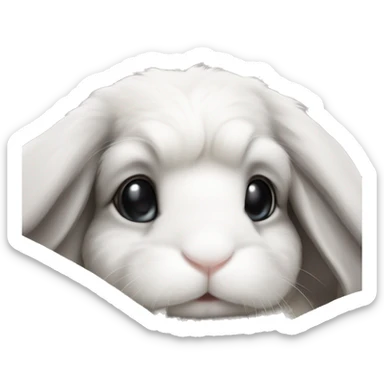 White mini lop with grey nose in a cozy blanket sticker