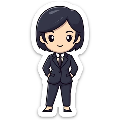 white woman with black hair in a suit sticker