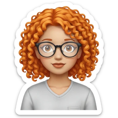 A iPhone emoji thats a girl with curly orange hair and clear glasses sticker